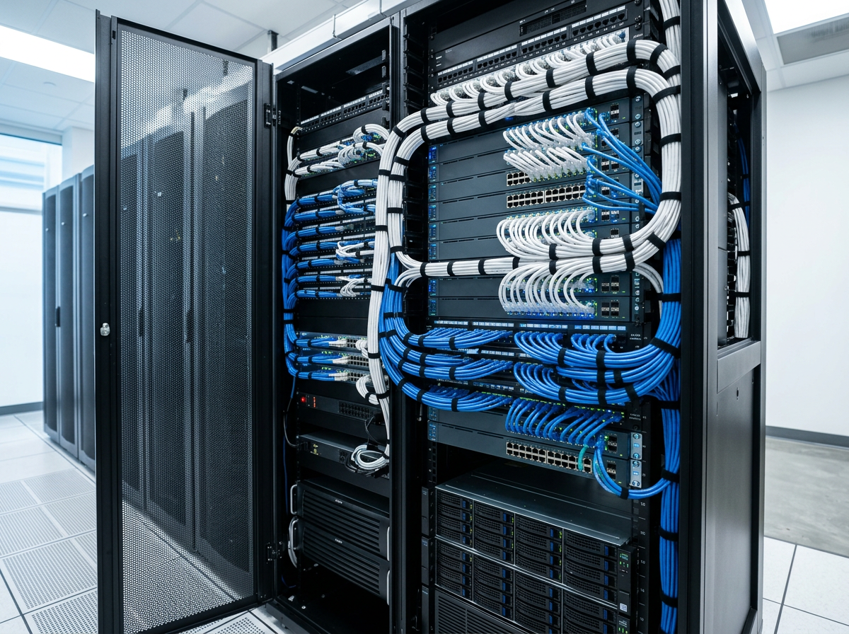 Professioneller Serverschrank und Netzwerktechnik