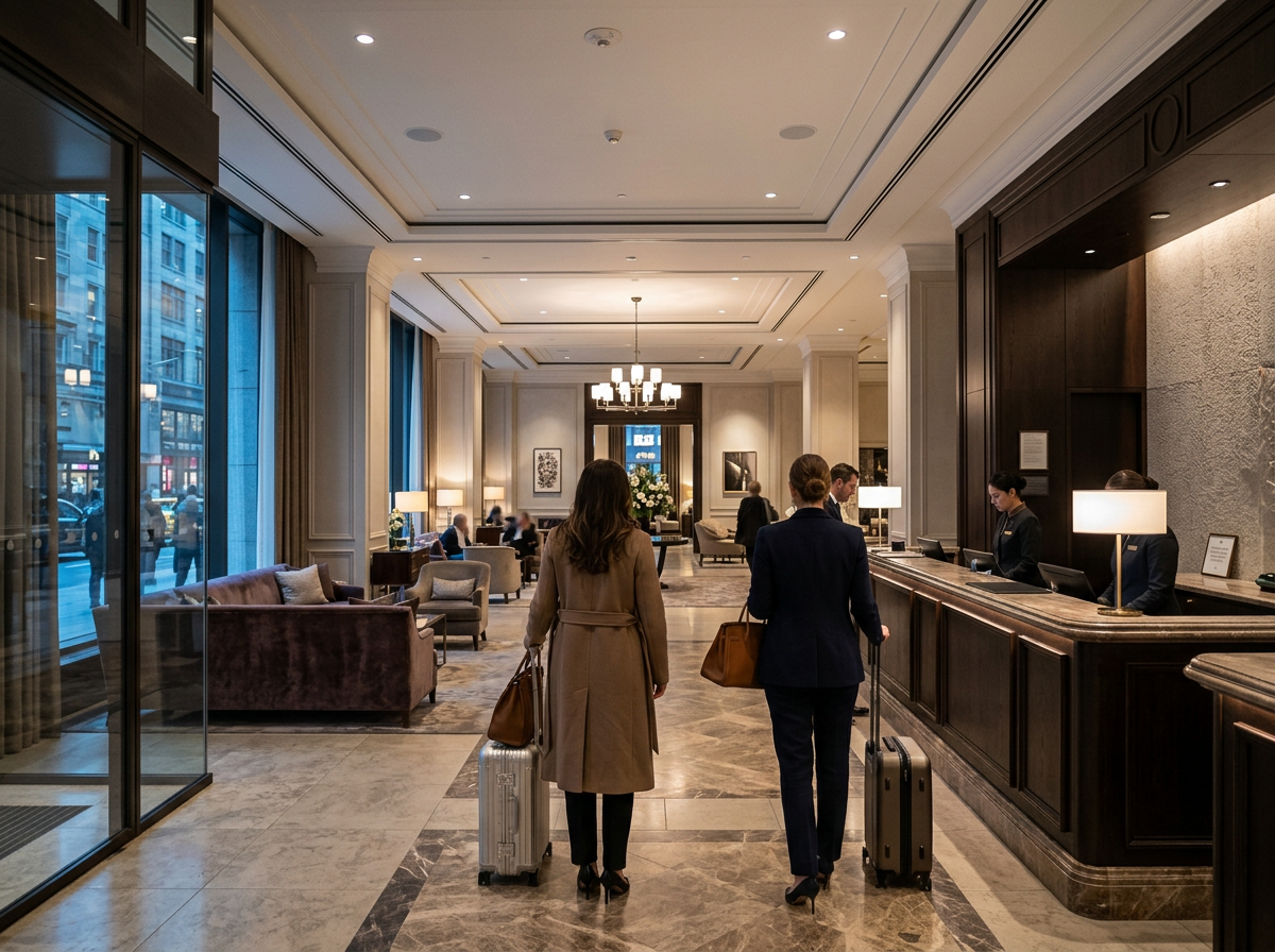 Elegante Hotellobby mit unauffälliger Deckentechnik