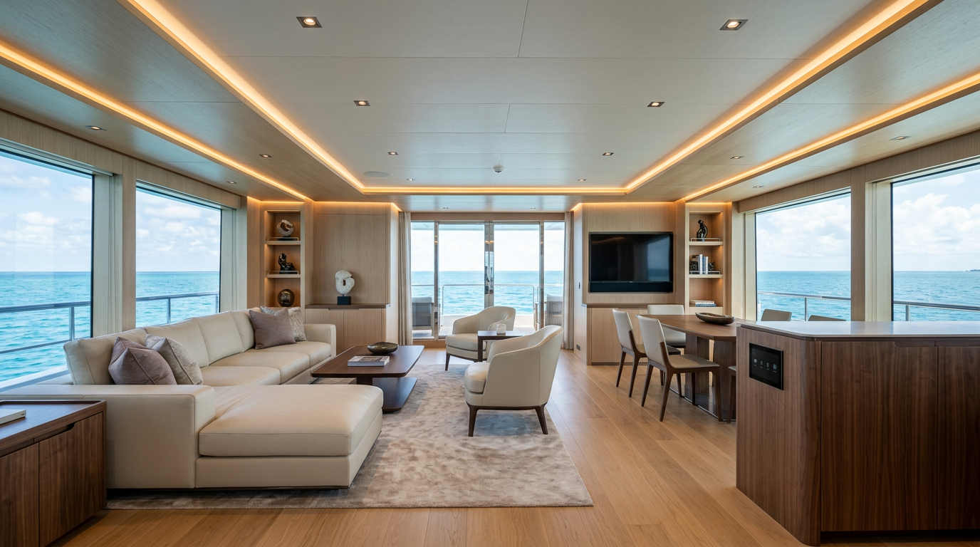 Eleganter Yacht Salon mit smarter Loxone Steuerung